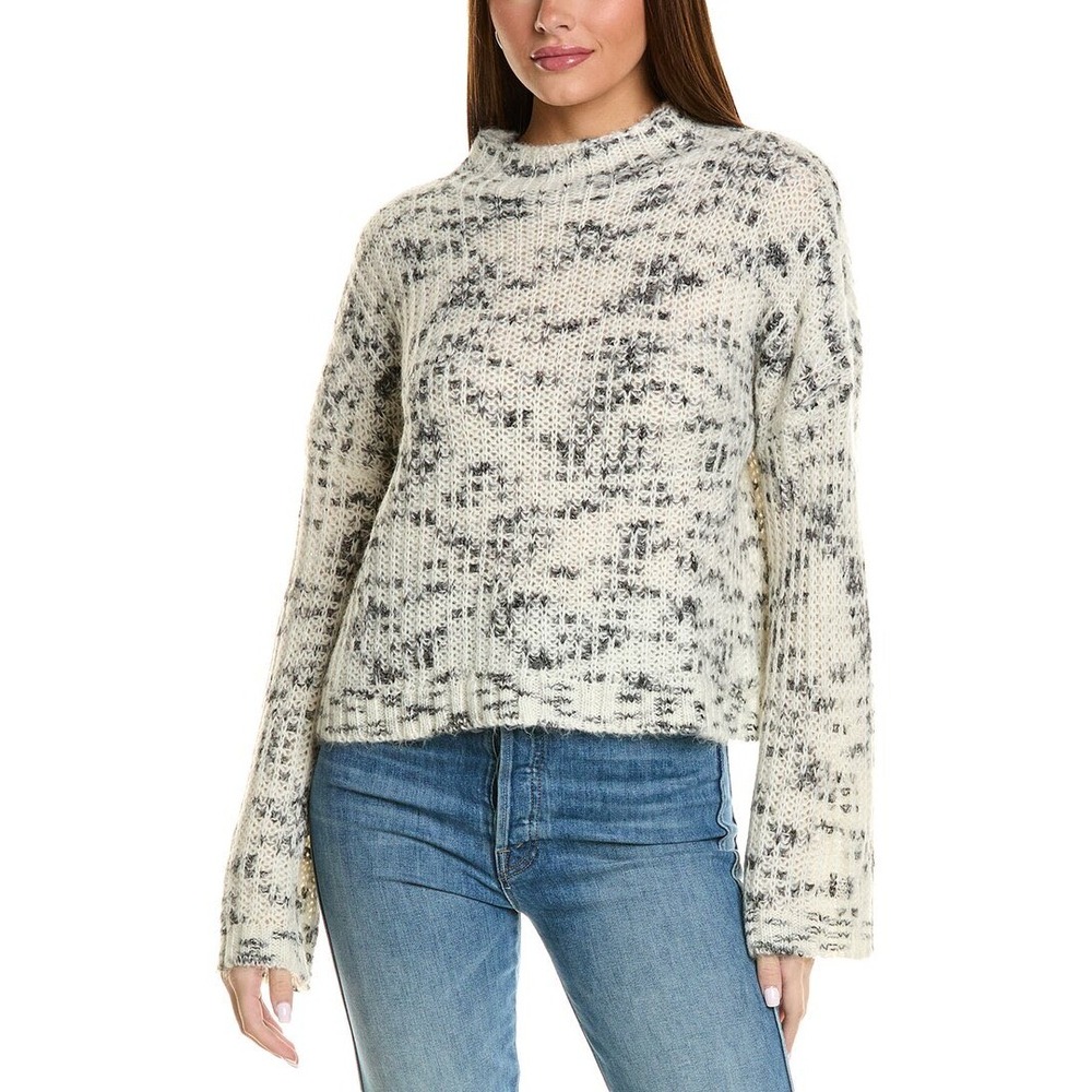Bella Dahl Speckled Mock‎ Neck Sweater Bell Sleeve Cream Black XS
